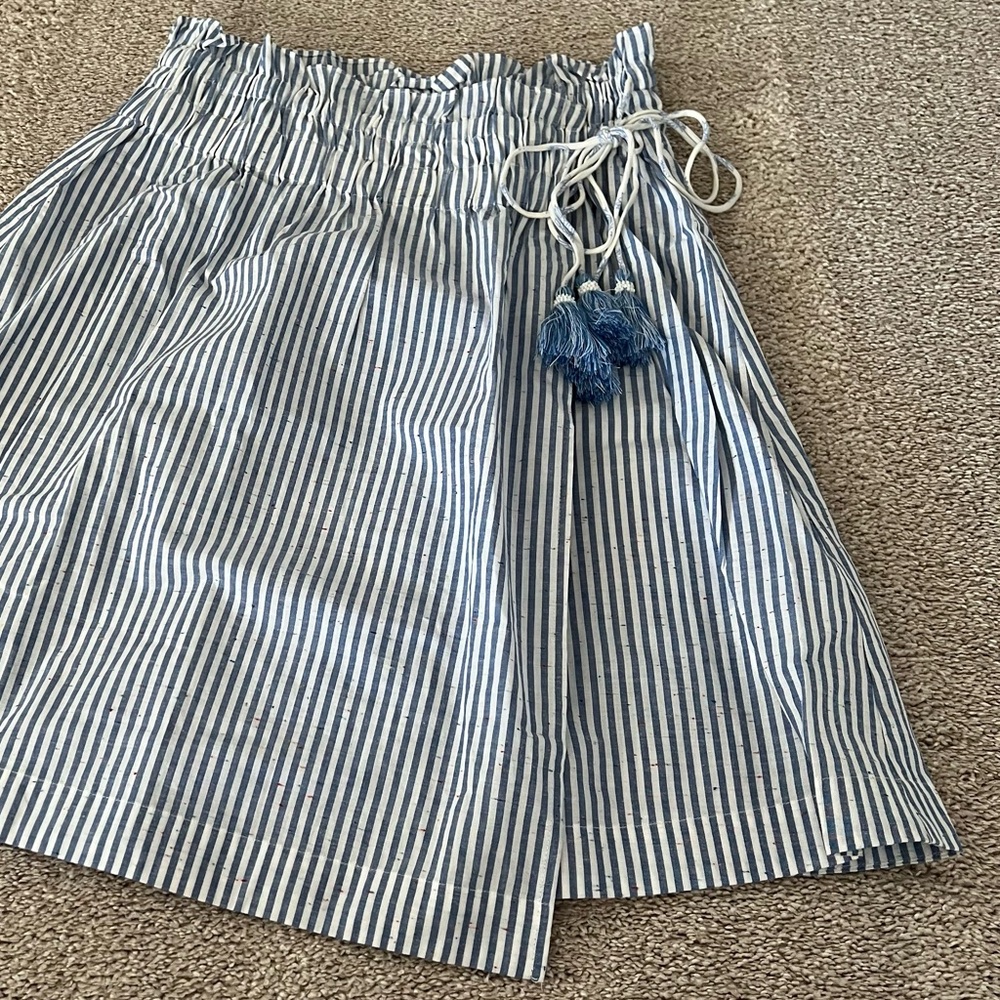 Club Monaco Striped Blue & White Faux Wrap Cotton Skirt - Picture 5 of 13